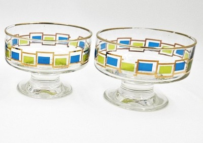 MCM Libbey Nordic Pattern Set/2 Footed Sherbet Bowls Barware Coupes 1950's