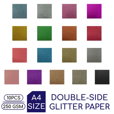 THEPRICECRUNCHER 10 PCS A4 Glitter Card 250gsm Double Sided Non Shed DIY Arts Crafts Paper Sheet