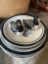 FOLKCRAFT STONEWARE LOON LAKE SCOTTY Z  FOUR PLACE SETTINGS
