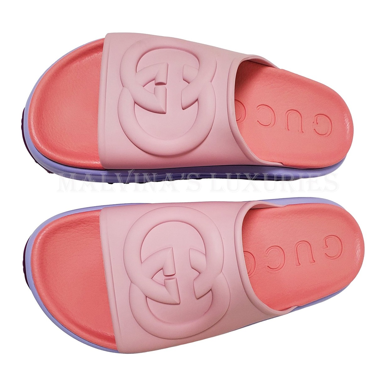 GUCCI SHOES MIAMI NTERLOCKING GG LOGO PINK RUBBER PLATFORM SLIDE