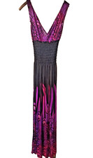 Peacock Feather Pink Print Dress Mock Waist V-Neck Strap Summer Spring Excellent