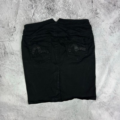 Evisu Womens Black Cotton Stretch Straight & Pencil Skirt 29