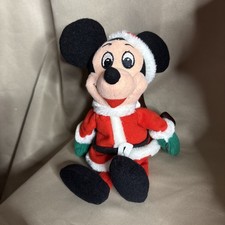 Vintage '90s Disney Store Mini Bean Santa Mickey Mouse 7" Plush Christmas