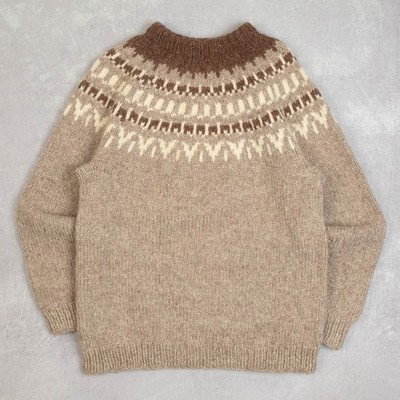 Vintage Strickpullover Wollpasse gemustert groß Herren 70er Jahre beige Pullover