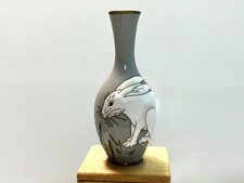 Meiji Era Cloisonne Vase Rabbit Pattern 4.9 inch Tall Japanese Antique Pot