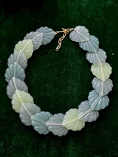 Gorgeous Green Lucite Moon Glow Leaf Necklace 1950's-60's 16" Nature Vintage