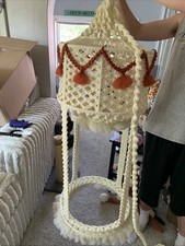 Huge Vintage White Macrame Boho Swag Lamp Hanging Baskets Plant 4 Foot