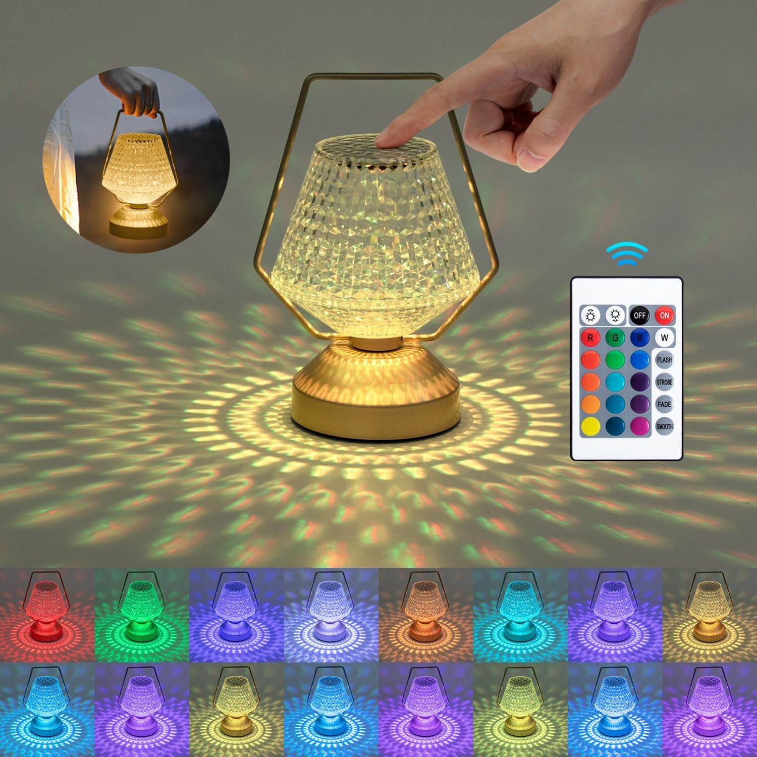 Lampada LED Diamante Cristallo Ricaricabile 16 Colori RGB Touch