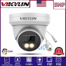 Vikylin 24H Full Color Turret Monitor 5MP Security POE Camera MIC Onvif Outdoor