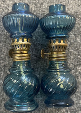 Vintage Miniature Oil Kerosene Lamp Cobalt Blue Glass Set of Hurricane Hong Kong