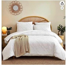 Dreamcare Boho Microfiber Textured White KING Duvet Cover WITH 4 Pillowcases