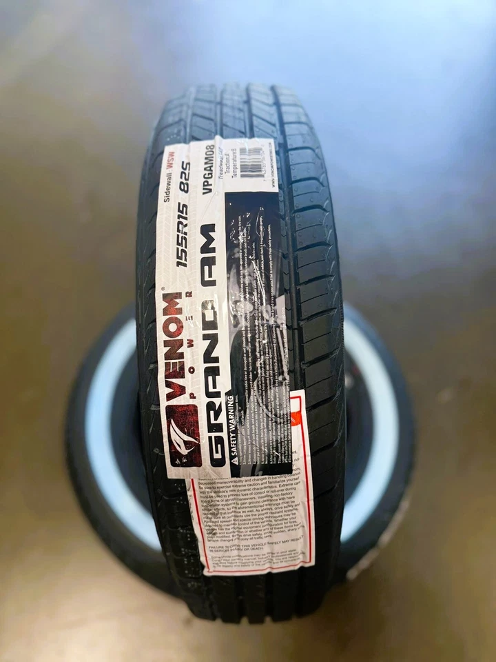 4 nuevos neumáticos de pared lateral blancos originales Venom Power Grand AM 155R15 82S 30 MM 1" Foto 4 de 4