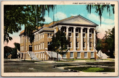 Postcard First Baptist Church; Bartow, Florida; Polk County Hx