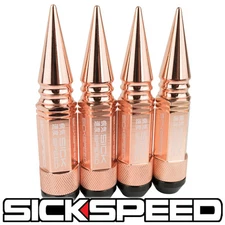 SICKSPEED 4 PC ROSE GOLD SPIKED ALUMINUM EXTENDED 108MM 3 PC LUG NUTS 14X1.5