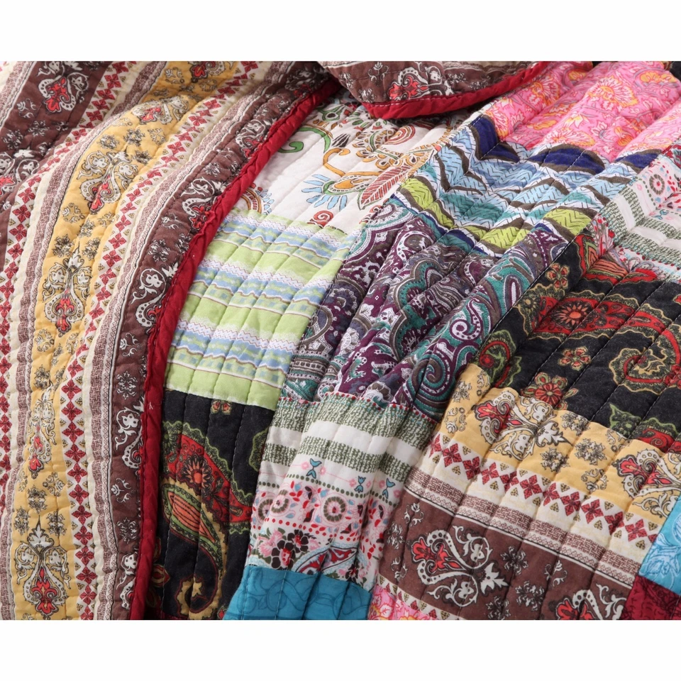 BEAUTIFUL COZY LOG CABIN LODGE COUNTRY SOUTHWEST BROWN GREEN RED SOFT QUILT SET - Image 3 of 4