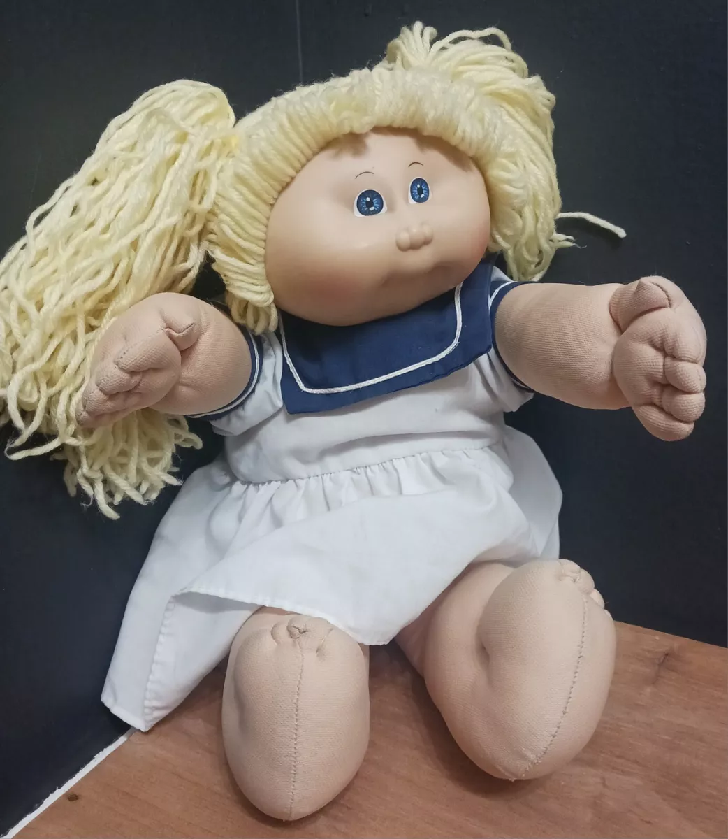 Vintage 1978 Cabbage Patch Kid Doll White Dress Blonde Pig Tails