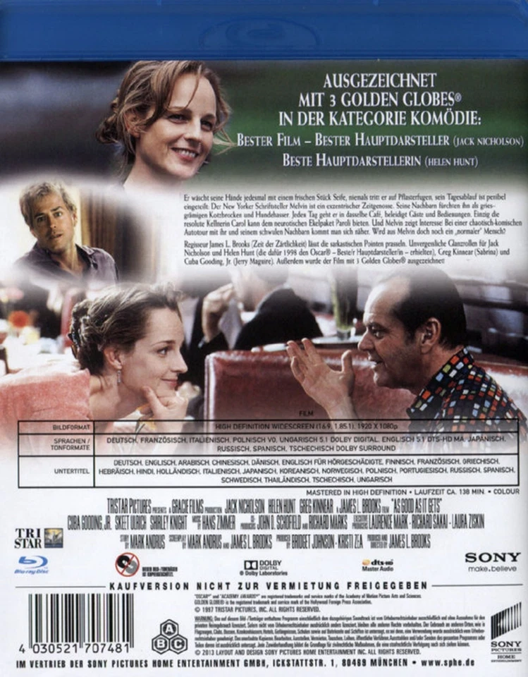 Besser geht's nicht (1997)[Blu-ray/NEU/OVP] Jack Nicholson, Helen Hunt, Greg Kin - Bild 2 von 4