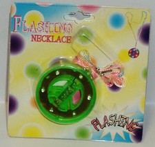 1 Multi Color Flashing Necklace GREEN With Rainbow Pull Over Strap NIP