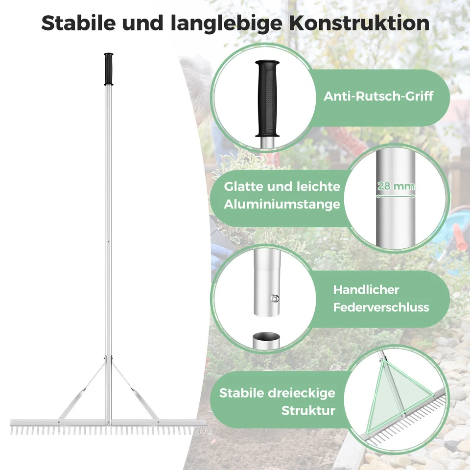 Aluminiumrechen Laubrechen Heurechen Rasenrechen Harke 91cm breit, 174cm lang - Bild 3 von 4