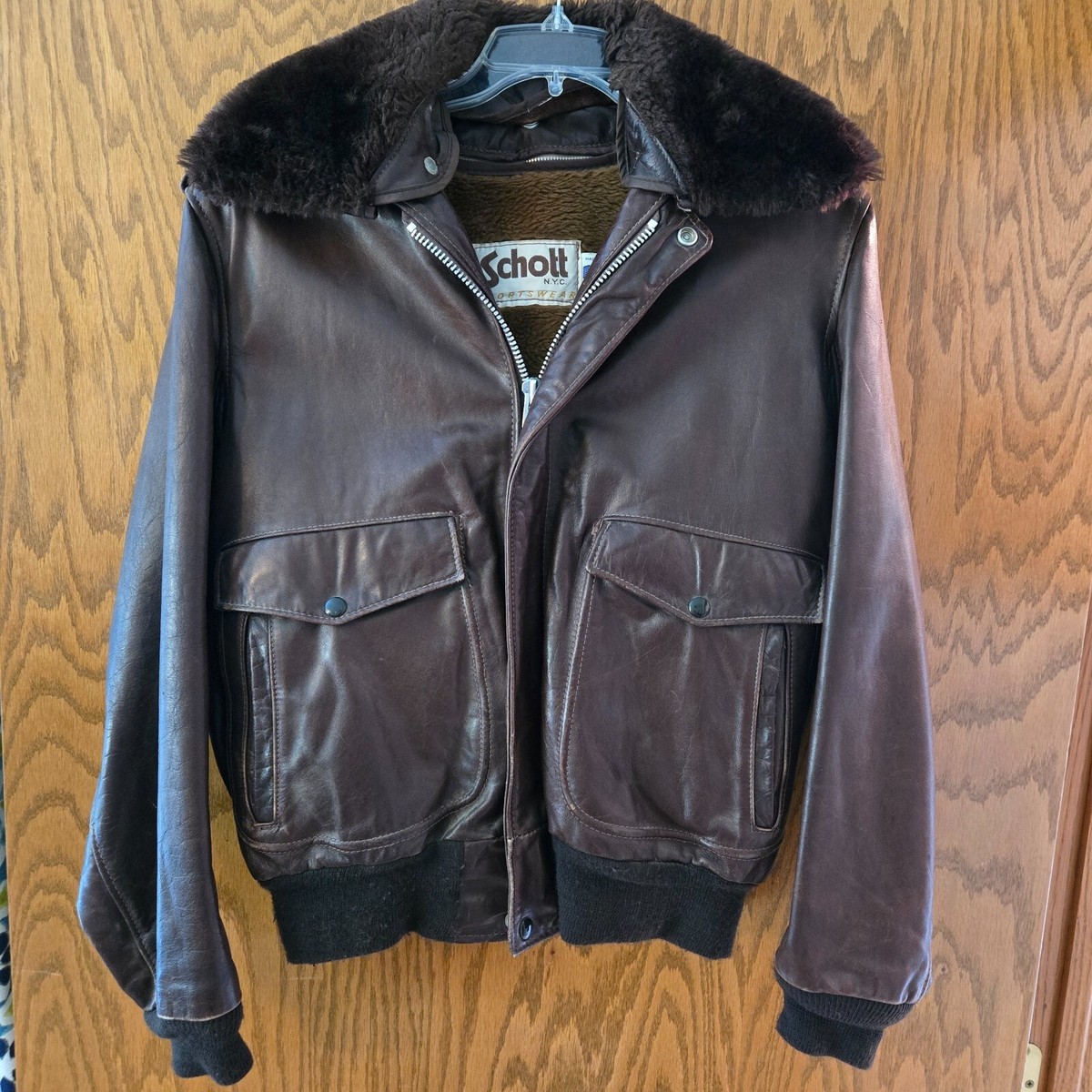 1980's Schott Leather WW2 Style Bomber Jacket Removable Fur Collar