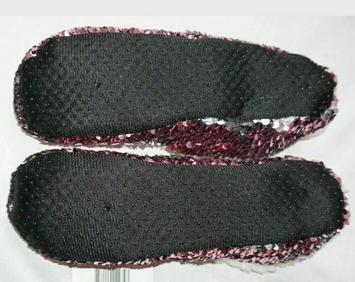 Calcetines Zapatilla Mujer Rosa/Plateado SEQUINED SUAVE Y ACOGEDOR Talla M/L 5-7.5 Foto 3 de 3
