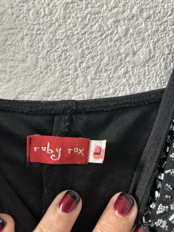 VTG Y2K Ruby Rox Size L Black Embellished Baby Doll Rockabilly Whimsigoth Dress - Image 3 of 4