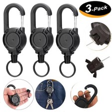 3PCS Retractable Carabiner Car Key Chain Badge Holder Steel Cord Keychain US