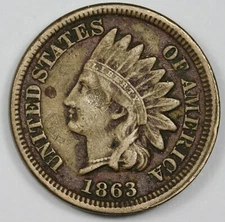 1863 Indian Head Cent.  Natural Uncleaned.  XF.  165934
