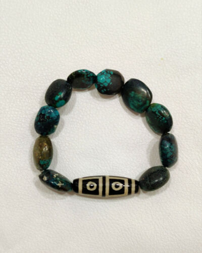 Bracelet à perles turquoise naturelle Dzi, bracelet à fil extensible - Photo 1/5