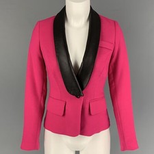 Milly Size 0 Fuchsia Black Polyester Wool Jacket Blazer