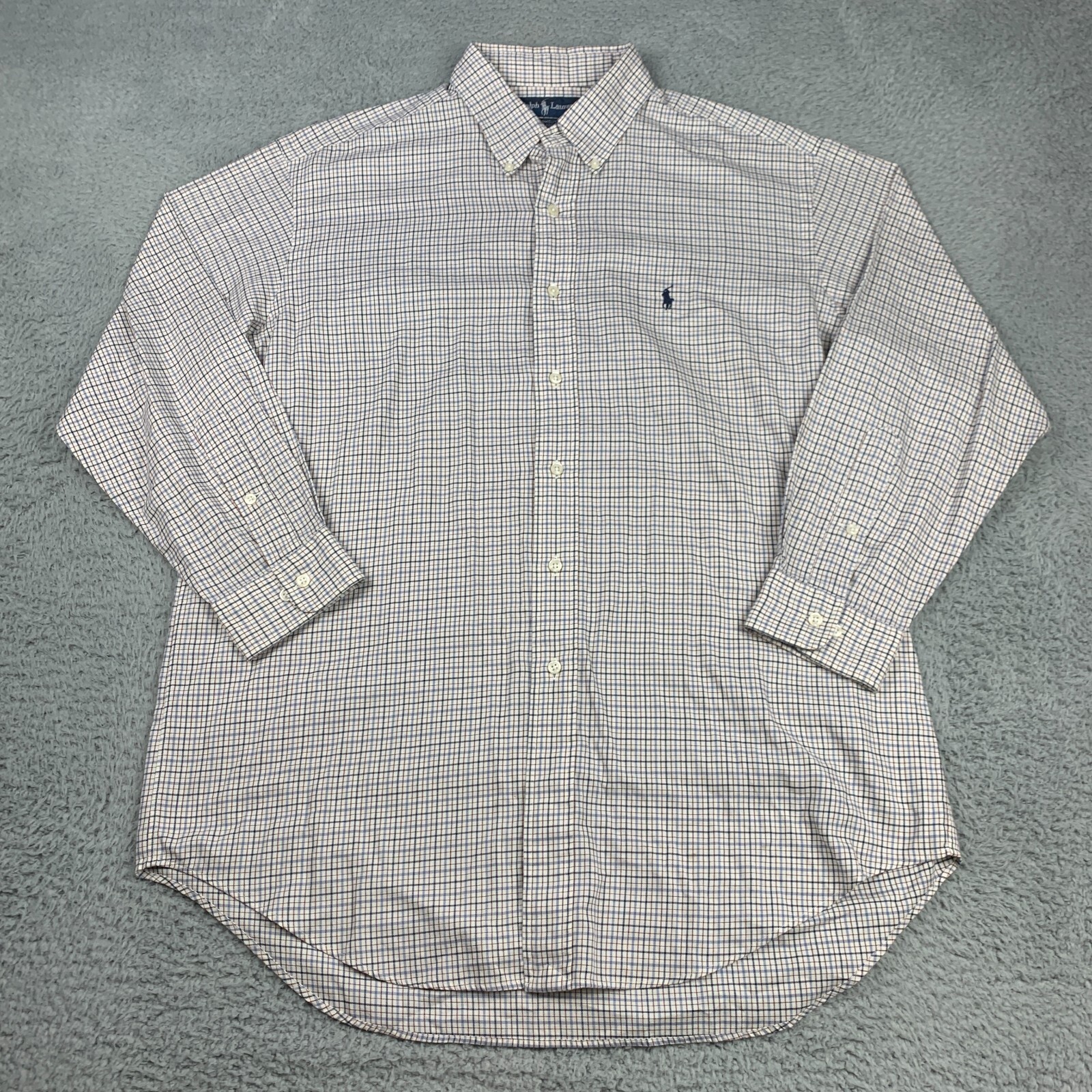 Camicia Ralph Lauren adulto 6 1 2 blu avorio pony con bottoni manica lunga casual uomo