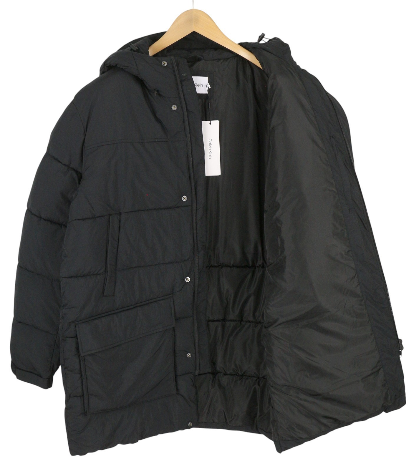 CALVIN KLEIN Crinkle Nylon Long Quilt Men Jacket 2XL Black Insulated RRP379 *