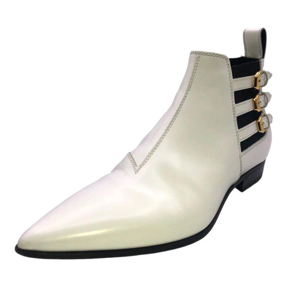 Gucci Botines Cuero Blanco 6 Triple Correa Hebilla Cordobés Italia Punta Foto 3 de 4