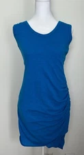Laynee + Lee Blue Sheath Bodycon Stretch Sleeveless Dress w/ Ruching, Small
