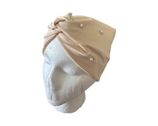 Elegant Nude-Beige Champagne Pearl Knotted Turban Headband Soft Stretch Fashion