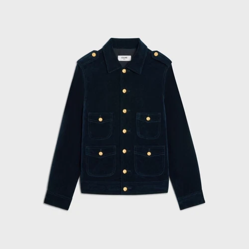 Giacca militare in velluto navy CELINE nuova con etichetta taglia S