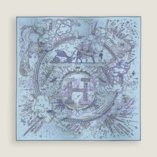 HERMES Please Hold The Line scarf 90 Bleu Ciel/Encre/Violet