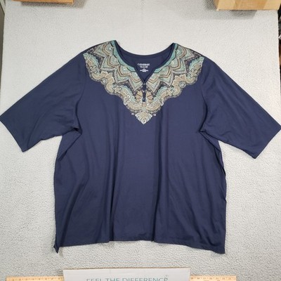 Catherines Easy Fit Tee Collection Womens PLUS 4X Blue Geometric Print Cotton