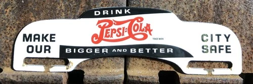 VINTAGE DRINK PEPSI COLA 10” PORCELAIN TAG TOPPER SIGN BIGGER BETTER SODA POP