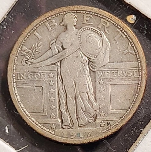 1917-P Standing Liberty Quarter 90% Silver 25c US Coin Phila. Mint Free Shipping