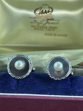 Beautiful Vintage Silver Fuji Cultured Akoya Pearl Cufflinks In Original Box