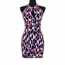 GUESS Y2K Halter Mini Dress Womens Small Abstract Print Open Back Keyhole