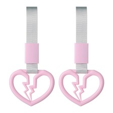 2 Pcs Heart Car Handle Straps Rear Bumper Warning Ring Pink/White