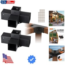 4-Way Pergola Bracket, 4"x4" 2-Pack Heavy Duty Corner Brackets for Wood Beams...