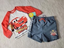 Disney Pixar Cars Toddler Boys Swim Set Lightning McQueen 2 Piece Rash Guard 12M