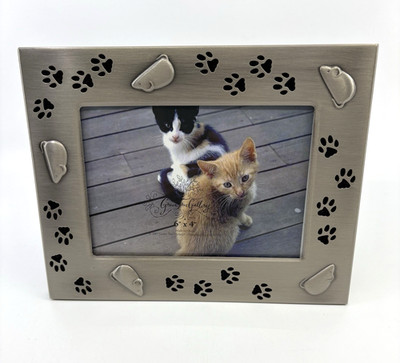 Green Tree Gallery Cat Kitten Metal Easel Phone Frame 6 x 4  Paw Prints Mice