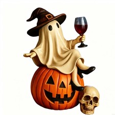 Ghost and Wine Halloween Decoration Sitting on a Pumpkin Home Decor