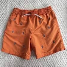 Polo Ralph Lauren Boys Orange Swim Trunks Blue Pony Logo Size L 14-16