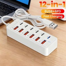 USB Charging Station with 12 Port Power Strip Fast Charging hub for Multiple 66W