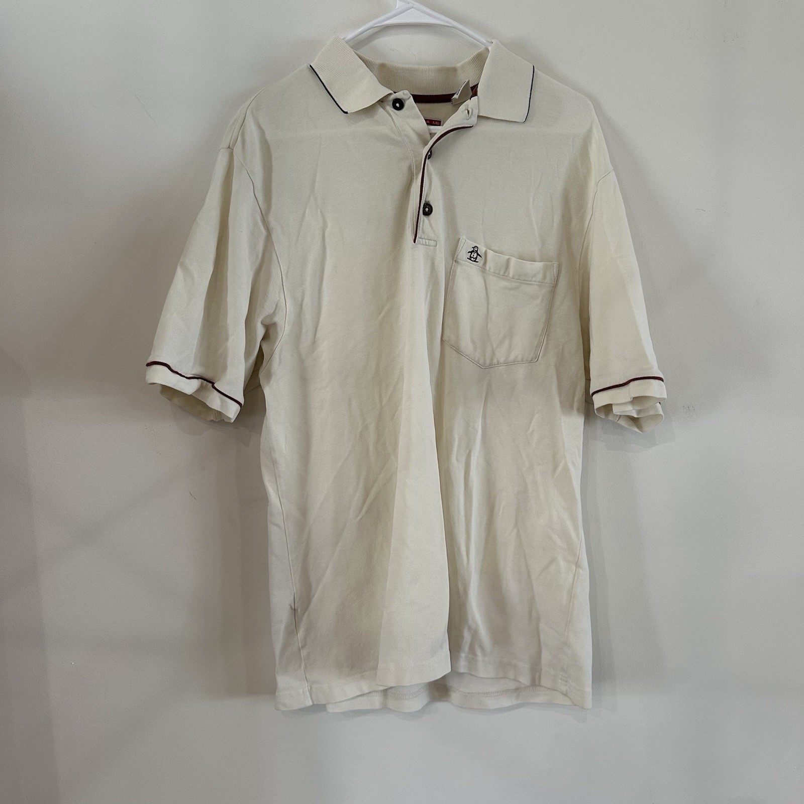 VTG Men’s Grand Slam White Polo Medium Stretch Brown Accents Golf Preppy